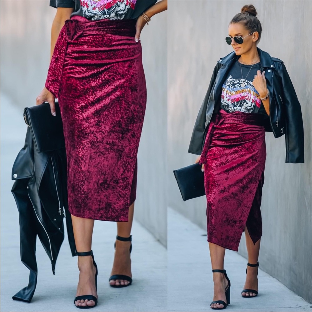 Vici Velvet Wrap Midi Skirt